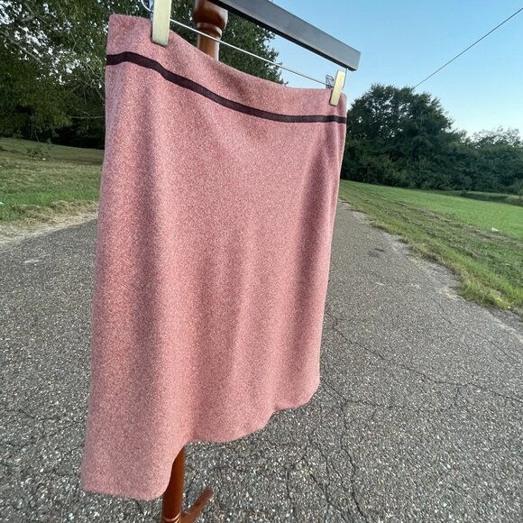 Women's Ann Taylor Size 8 Lined Pink/Burgundy Tweed Pleated A-Line Skirt - Picture 13 of 15